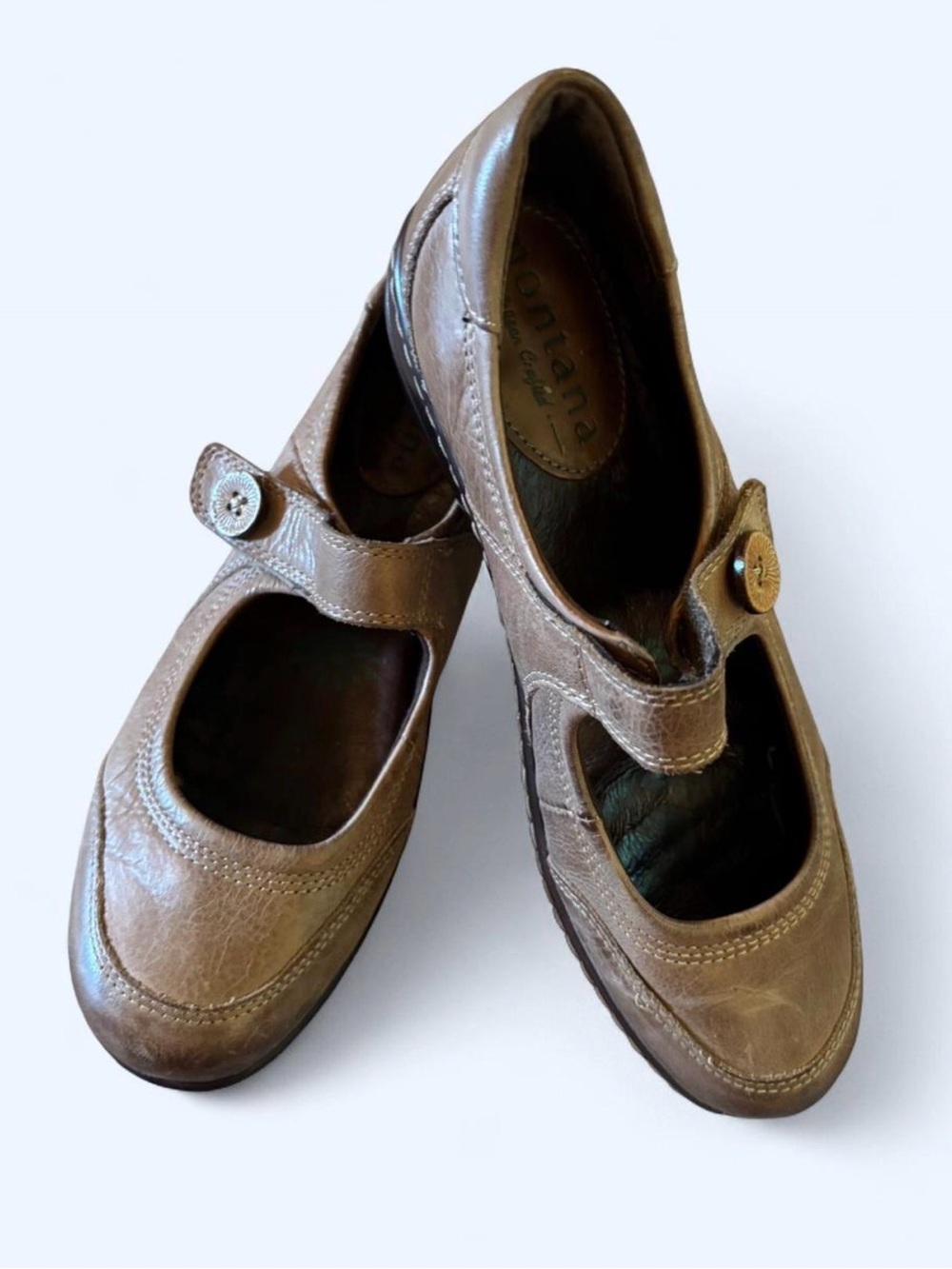 Montana Tan Brown Leather Mary Jane Flats with Adjustable Strap Sz 9